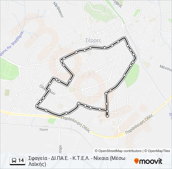 Χάρτης Γραμμής 14 λεωφορείο