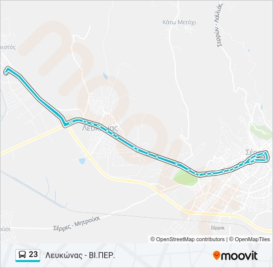 Χάρτης Γραμμής 23 λεωφορείο