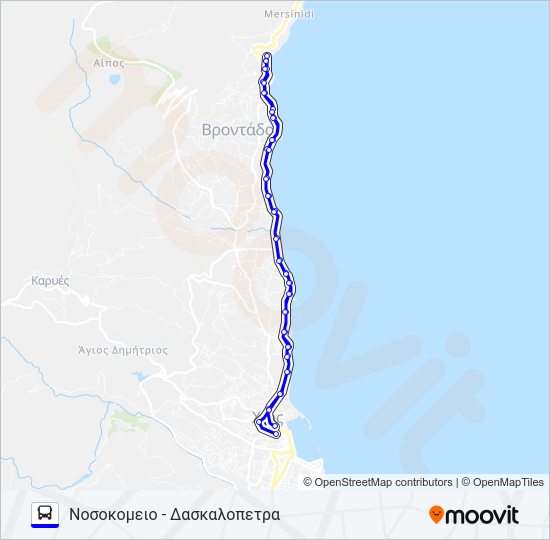 Χάρτης Γραμμής ΧΊΟΣ - ΝΟΣΟΚΟΜΕΊΟ - ΔΑΣΚΑΛΌΠΕΤΡΑ - ΝΟΣΟΚΟΜΕΊΟ - ΧΊΟΣ λεωφορείο