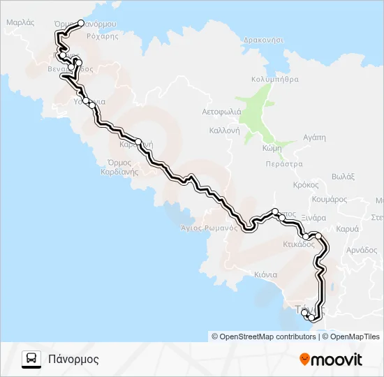 Χάρτης Γραμμής ΤΉΝΟΣ – ΤΡΙΠΌΤΑΜΟΣ – ΚΆΜΠΟΣ – ΤΑΡΑΜΠΆΔΟΣ – ΚΑΡΔΙΑΝΉ - ΥΣΤΈΡΝΙΑ - ΠΎΡΓΟΣ - ΜΑΡΛΆΣ - ΠΆΝΟΡΜΟΣ λεωφορείο