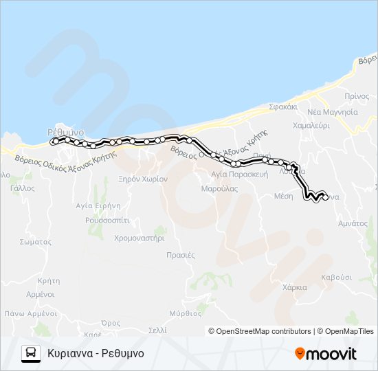 Χάρτης Γραμμής ΡΈΘΥΜΝΟ - ΚΥΡΙΆΝΝΑ λεωφορείο