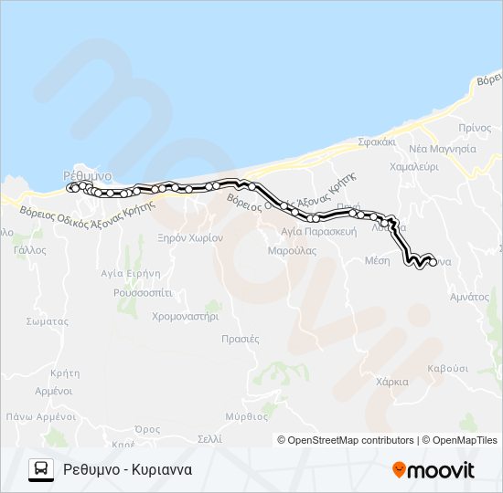 Χάρτης Γραμμής ΡΈΘΥΜΝΟ - ΚΥΡΙΆΝΝΑ λεωφορείο