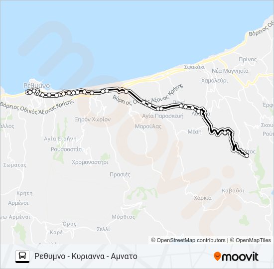 Χάρτης Γραμμής ΡΈΘΥΜΝΟ - ΚΥΡΙΆΝΝΑ λεωφορείο
