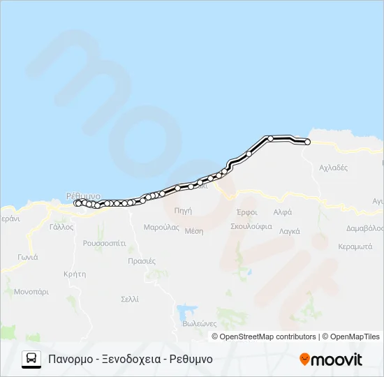 Χάρτης Γραμμής ΡΈΘΥΜΝΟ - ΞΕΝΟΔΟΧΕΊΑ - ΠΆΝΟΡΜΟ λεωφορείο