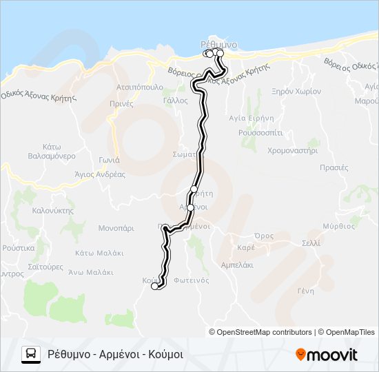Χάρτης Γραμμής ΡΈΘΥΜΝΟ - ΑΡΜΈΝΟΙ - ΚΟΎΜΟΙ λεωφορείο