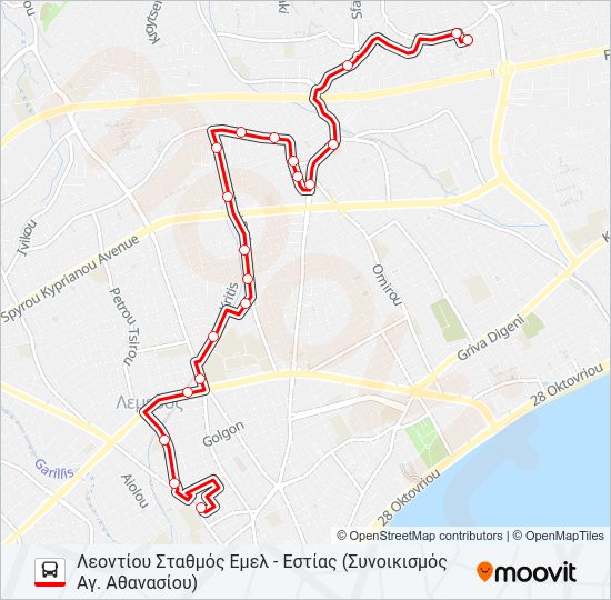 Χάρτης Γραμμής 14A λεωφορείο