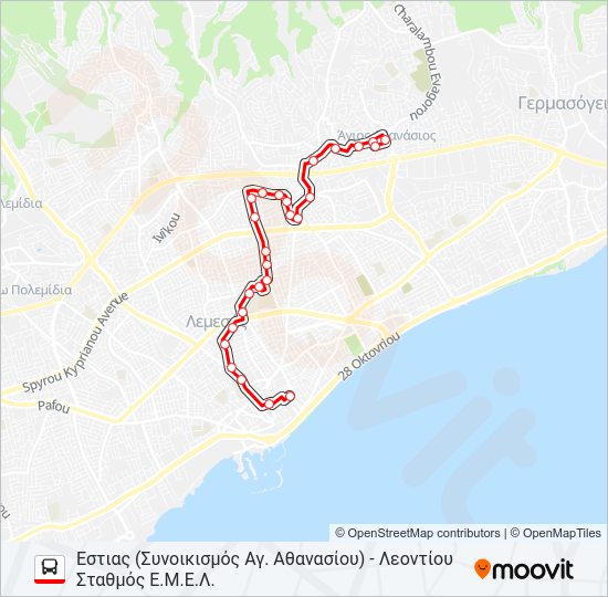 Χάρτης Γραμμής 14A λεωφορείο