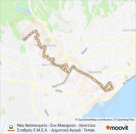 Χάρτης Γραμμής 15 λεωφορείο