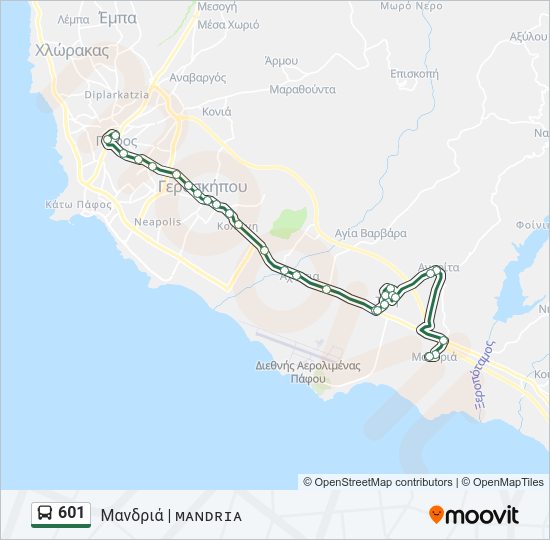 Χάρτης Γραμμής 601 λεωφορείο