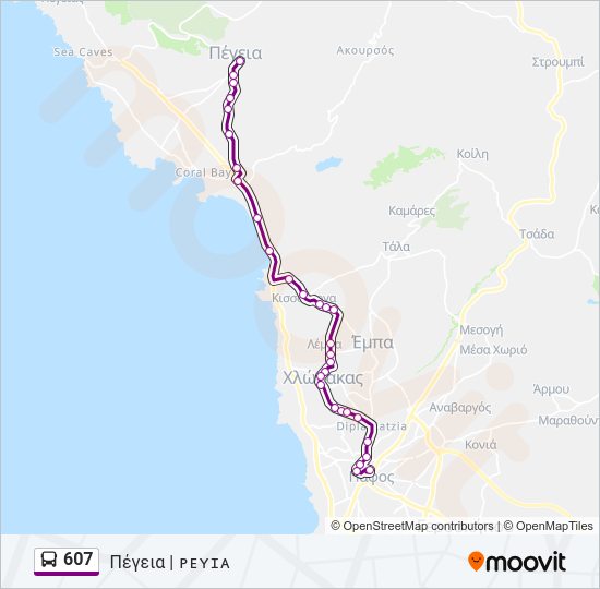 Χάρτης Γραμμής 607 λεωφορείο