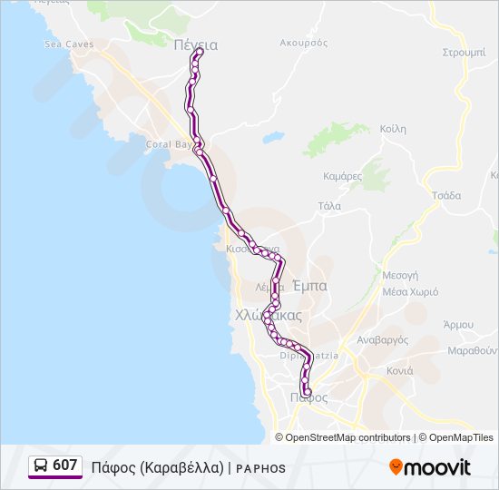 Χάρτης Γραμμής 607 λεωφορείο