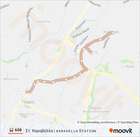 Χάρτης Γραμμής 608 λεωφορείο