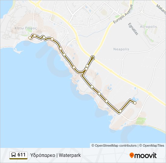 Χάρτης Γραμμής 611 λεωφορείο