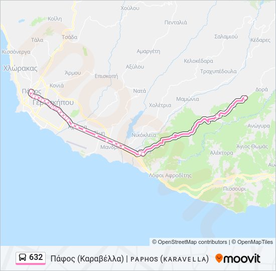 Χάρτης Γραμμής 632 λεωφορείο