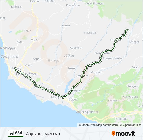 Χάρτης Γραμμής 634 λεωφορείο