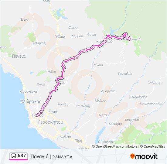 Χάρτης Γραμμής 637 λεωφορείο