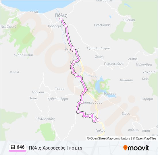 Χάρτης Γραμμής 646 λεωφορείο