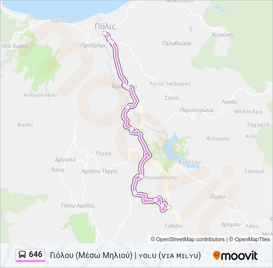 Χάρτης Γραμμής 646 λεωφορείο