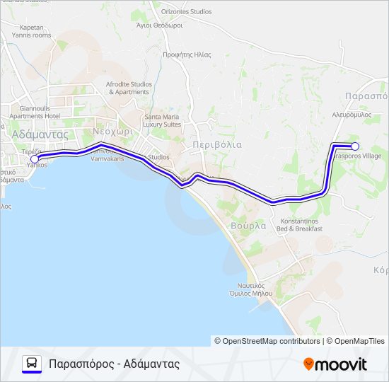 Χάρτης Γραμμής ΠΑΡΑΣΠΌΡΟΣ (ΧΕΙΜΕΡΙΝΌ) λεωφορείο