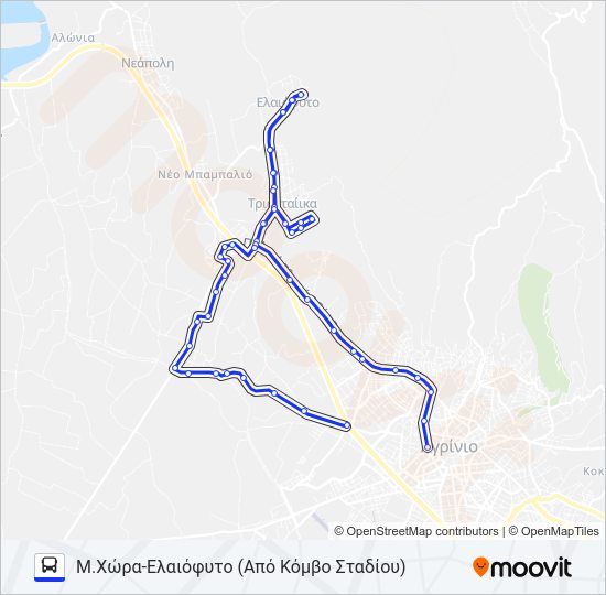 Χάρτης Γραμμής Μ.ΧΏΡΑ-ΕΛΑΙΌΦΥΤΟ λεωφορείο