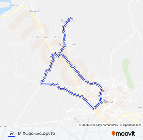 Χάρτης Γραμμής Μ.ΧΏΡΑ-ΕΛΑΙΌΦΥΤΟ λεωφορείο