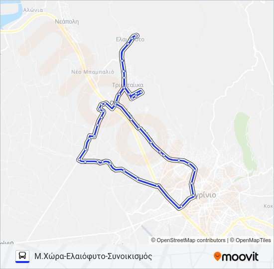 Χάρτης Γραμμής Μ.ΧΏΡΑ-ΕΛΑΙΌΦΥΤΟ λεωφορείο