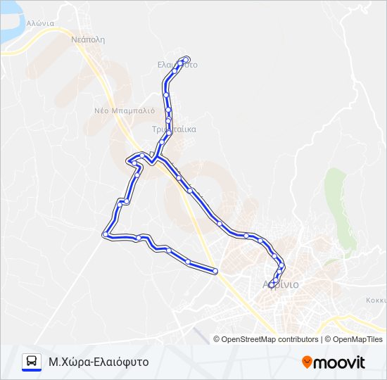 Χάρτης Γραμμής Μ.ΧΏΡΑ-ΕΛΑΙΌΦΥΤΟ λεωφορείο