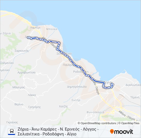 Χάρτης Γραμμής ΖΉΡΙΑ - ΆΝΩ ΚΑΜΆΡΕΣ - ΛΌΓΓΟΣ - ΑΊΓΙΟ λεωφορείο