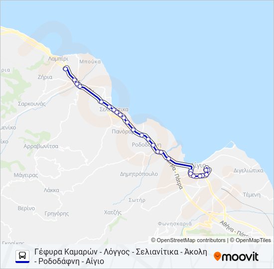 Χάρτης Γραμμής ΚΑΜΆΡΕΣ - ΑΊΓΙΟ λεωφορείο