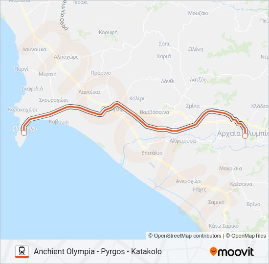 Χάρτης Γραμμής ΚΑΤΆΚΟΛΟ - ΠΎΡΓΟΣ - ΑΡΧ. ΟΛΥΜΠΊΑ προαστιακός
