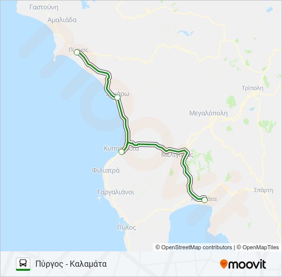 Χάρτης Γραμμής ΠΎΡΓΟΣ - ΚΑΛΑΜΆΤΑ λεωφορείο