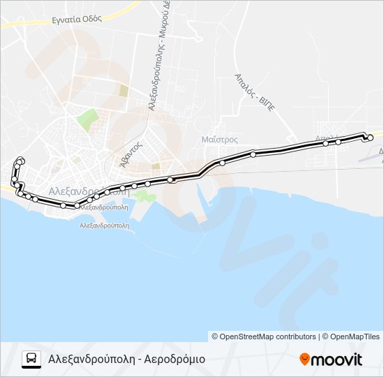 Χάρτης Γραμμής ΑΛΕΞΑΝΔΡΟΎΠΟΛΗ - ΑΕΡΟΔΡΌΜΙΟ λεωφορείο