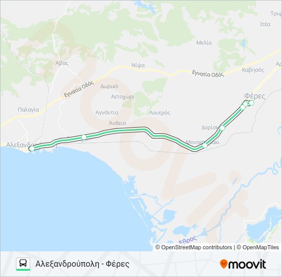 Χάρτης Γραμμής ΑΛΕΞΑΝΔΡΟΥΠΟΛΗ - ΦΕΡΕΣ λεωφορείο