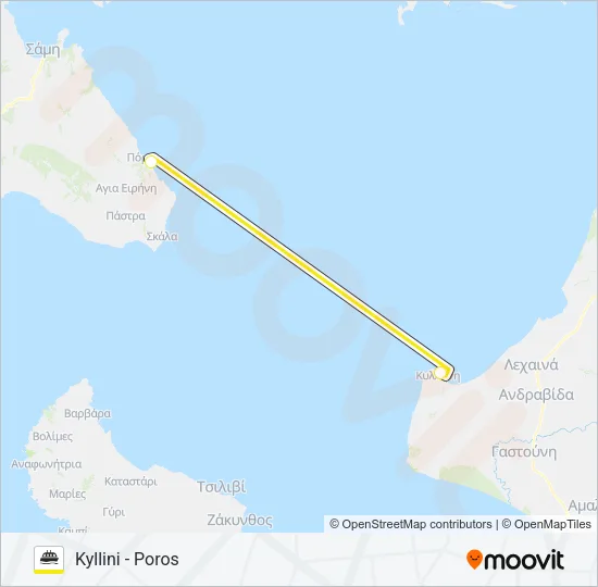 KYLLINI - POROS - KYLLINI Ferry Line Map