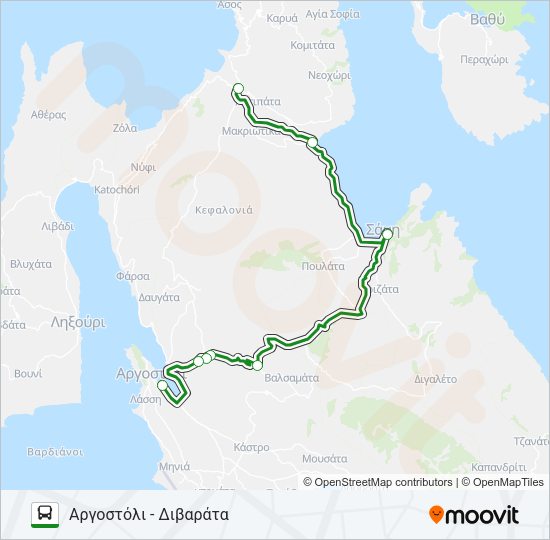 Χάρτης Γραμμής ΑΡΓΟΣΤΌΛΙ - ΔΙΒΑΡΆΤΑ (ΜΕΣΩ ΣΑΜΗΣ) λεωφορείο