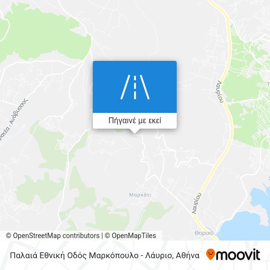 Παλαιά Εθνική Οδός Μαρκόπουλο - Λάυριο χάρτης