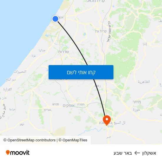 מפת אשקלון לבאר שבע