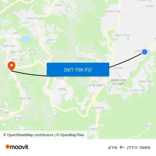 מפת משמר הירדן למירון