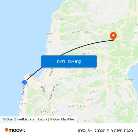 מפת רכבת חיפה חוף הכרמל למירון