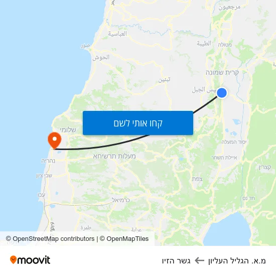 מפת מ.א. הגליל העליון לגשר הזיו