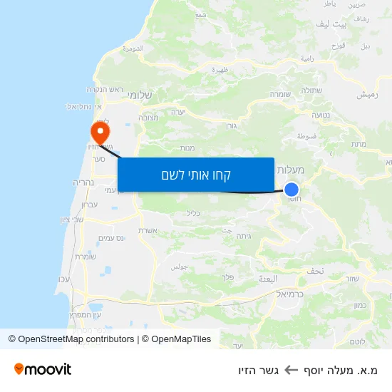 מפת מ.א. מעלה יוסף לגשר הזיו