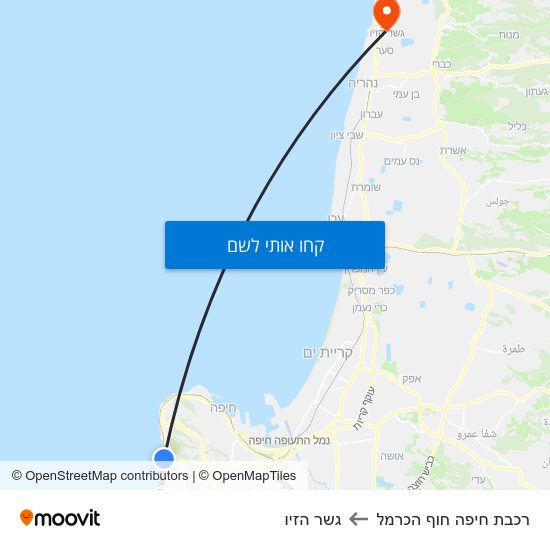 מפת רכבת חיפה חוף הכרמל לגשר הזיו