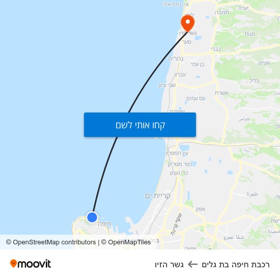 מפת רכבת חיפה בת גלים לגשר הזיו
