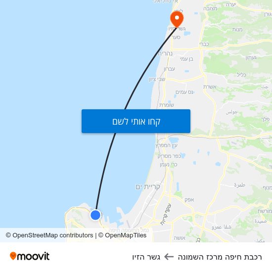 מפת רכבת חיפה מרכז השמונה לגשר הזיו