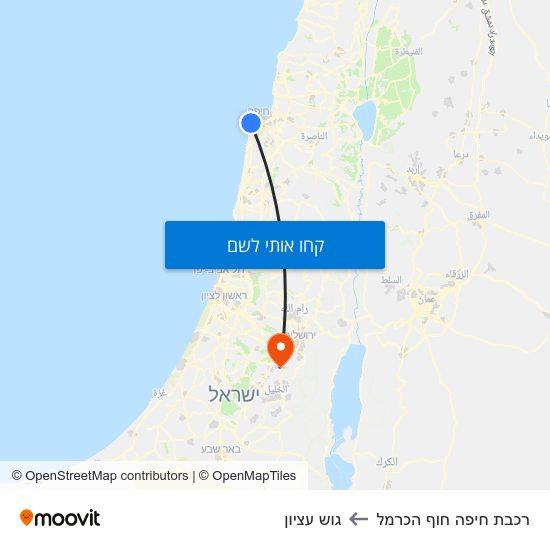 מפת רכבת חיפה חוף הכרמל לגוש עציון