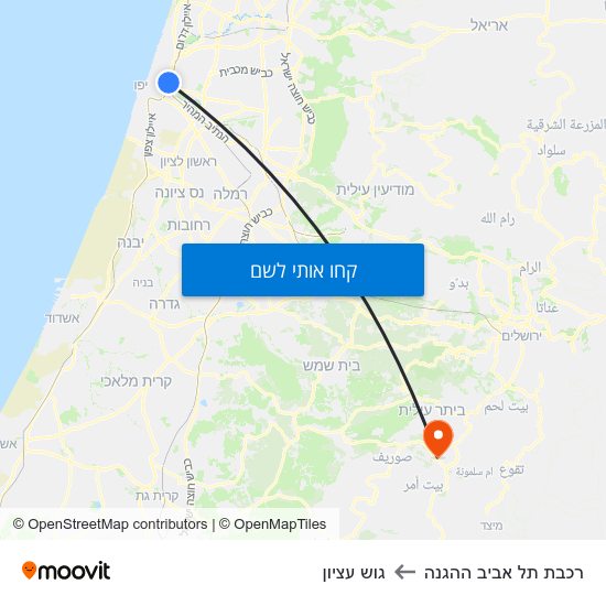מפת רכבת תל אביב ההגנה לגוש עציון
