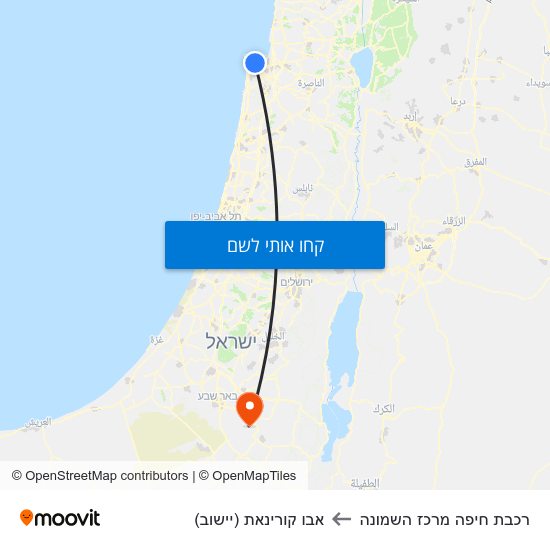 מפת רכבת חיפה מרכז השמונה לאבו קורינאת (יישוב)
