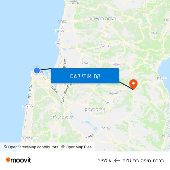 מפת רכבת חיפה בת גלים לאילנייה