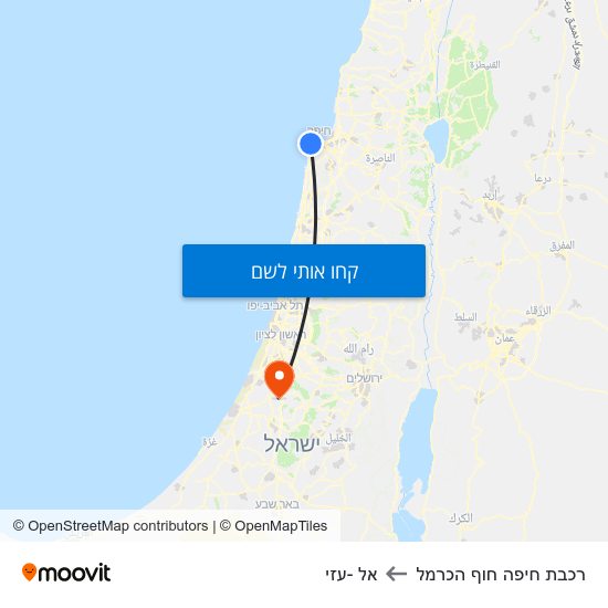 מפת רכבת חיפה חוף הכרמל לאל -עזי