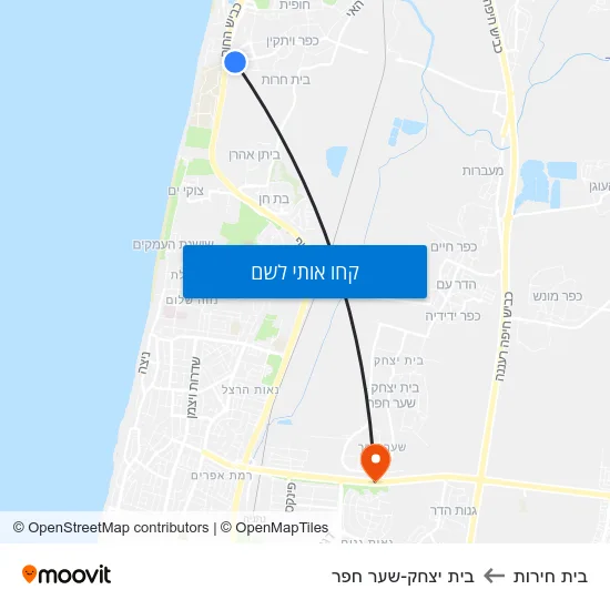 מפת בית חירות לבית יצחק-שער חפר